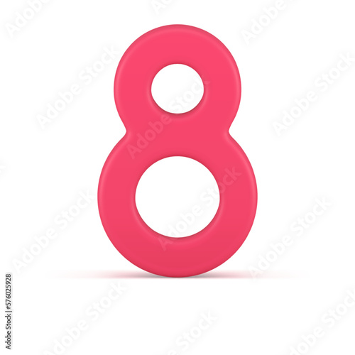 Pink eight number International Women's Day festive holiday celebration 3d icon realistic vector