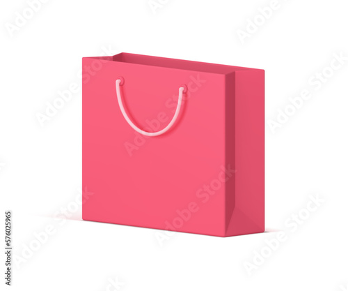 Shopping paper bag pink goods package fashion premium boutique special offer 3d icon vector