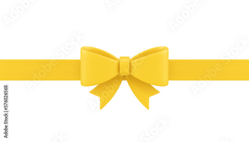 Yellow tied bow ribbon holiday package birthday celebration 3d icon realistic vector illustration