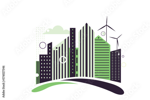 Green eco city vector illustration. Ecology concept background with