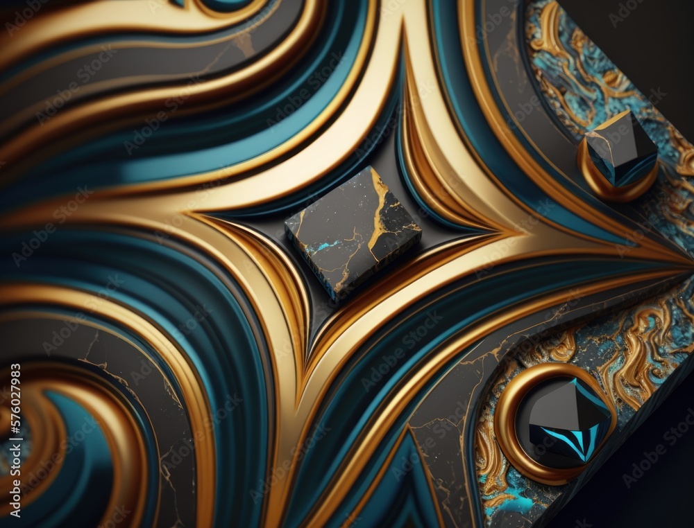 Marble stone texture background material with elements of semi-precious stones and gold created with Generative AI technology