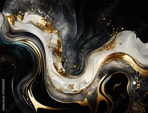 Abstract wave lines background Marble stone texture background material with elements of semi-precious stones and gold created with Generative AI technology