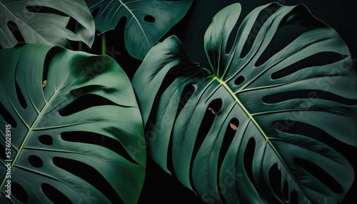 Lush green monstera leaves of exotic plant. Generative AI photo