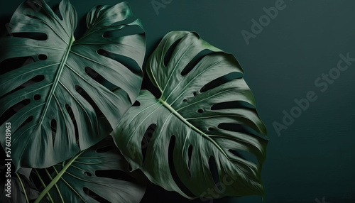 Lush green monstera leaves of exotic plant. Generative AI photo