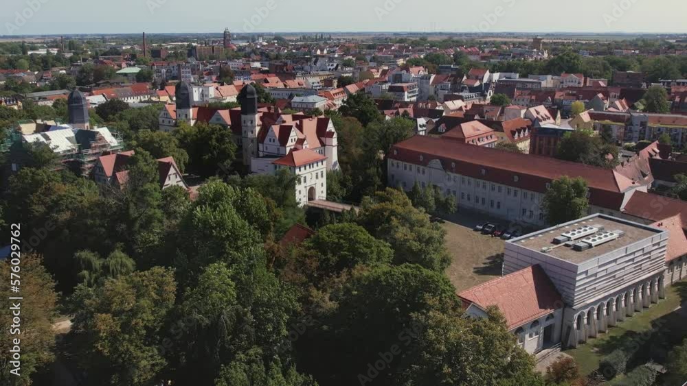 City view of Köthen Anhalt. flight over city park. view of Köthen