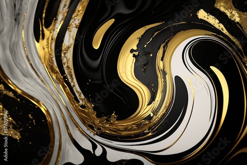 Beautiful abstract marble pattern background, dark, white, black & gold, liquid