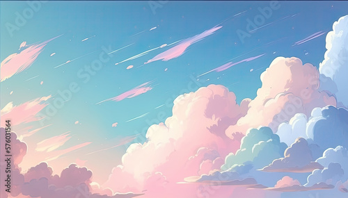 Pastel color of sky background. Illustration graphic design generative ai. Anime cartoon style