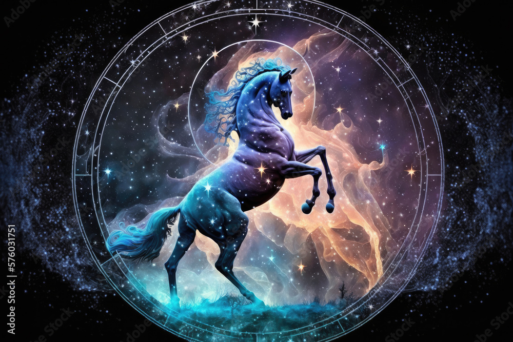 Fototapeta premium Sagittarius zodiac sign. Astrology calendar. Generative AI