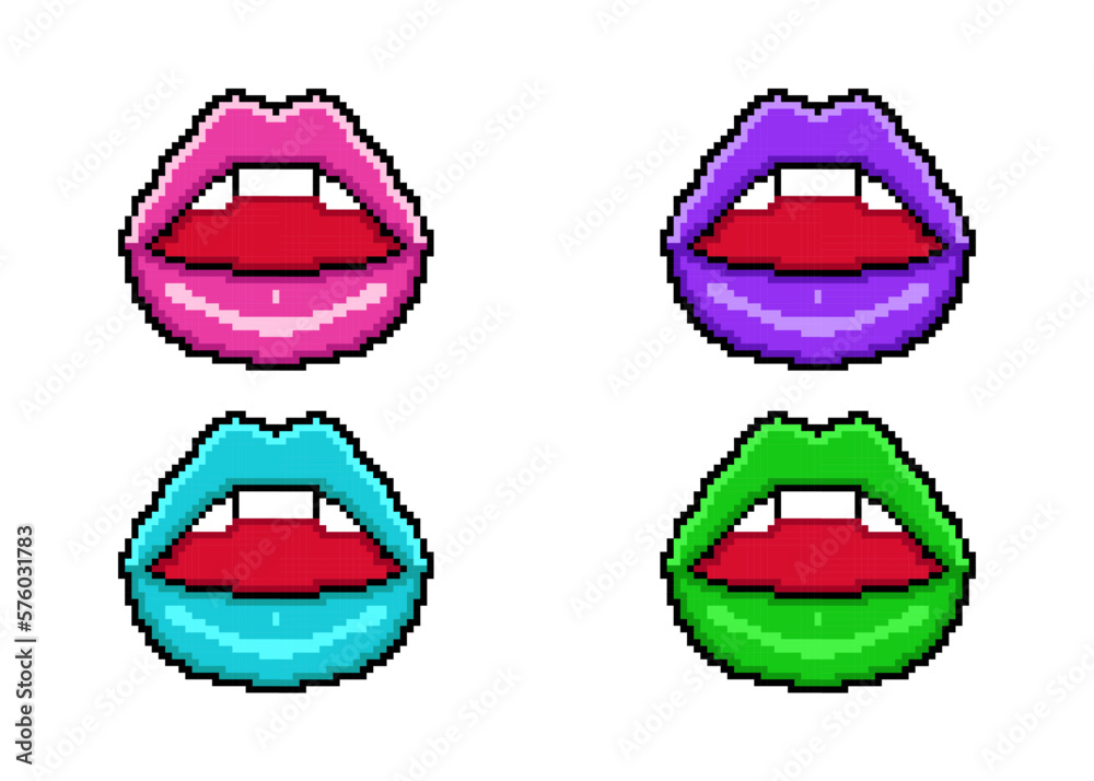 Pixel art lips vector illustrations Pixel art lips vector illustrations