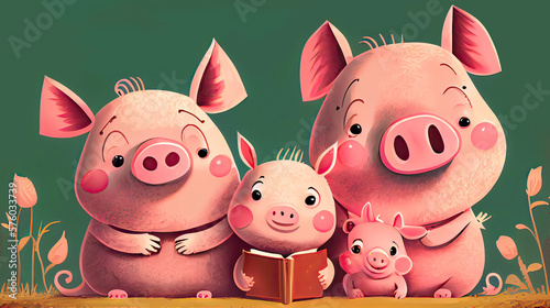 Cute pig family with little...