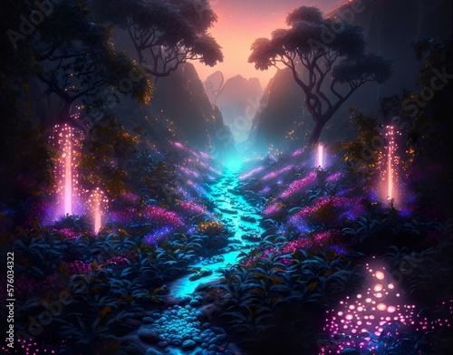 Violet Citadel: Majesty Amidst Crystal Forest's Beauty AI Generated