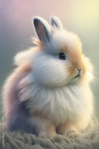 A soft, fluffy rabbit in gentle lighting, creating a warm and cozy atmosphere for the viewer.