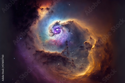 Abstract space endless nebula spiral galaxy background. Star system, gravity, astronomy, black hole, high resolution, art, generative artificial intelligence