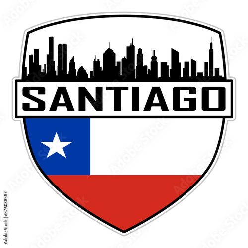 Santiago Chile Flag Skyline Silhouette Santiago Chile Lover Travel Souvenir Sticker Vector Illustration SVG EPS AI