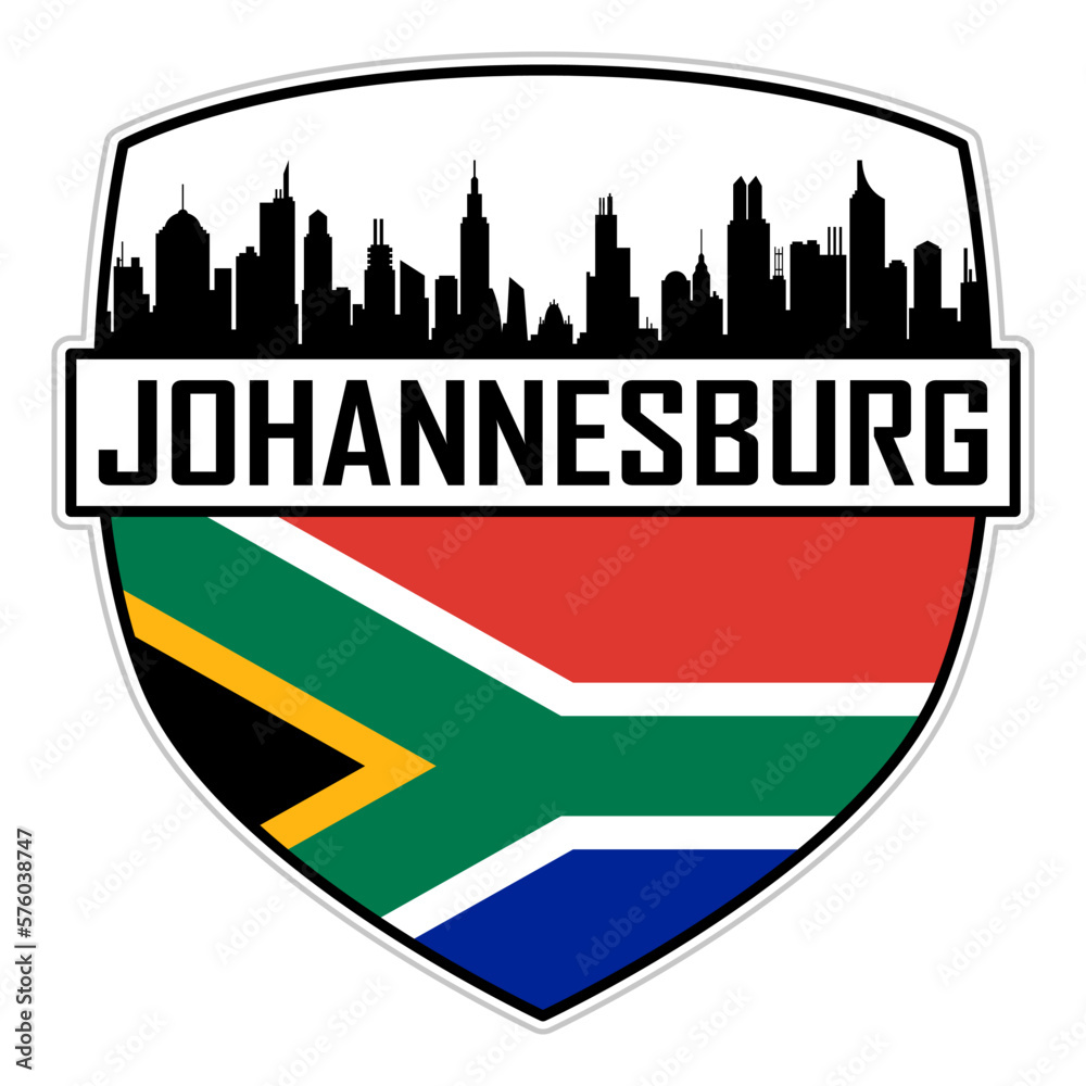 Obraz premium Johannesburg South Africa Flag Skyline Silhouette Johannesburg South Africa Lover Travel Souvenir Sticker Vector Illustration SVG EPS AI
