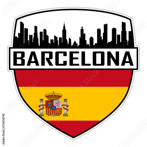 Barcelona Spain Flag Skyline Silhouette Barcelona Spain Lover Travel Souvenir Sticker Vector Illustration SVG EPS AI
