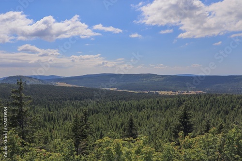 A view to the landscape with large forests around the mountain village Jizerka, Czech republic