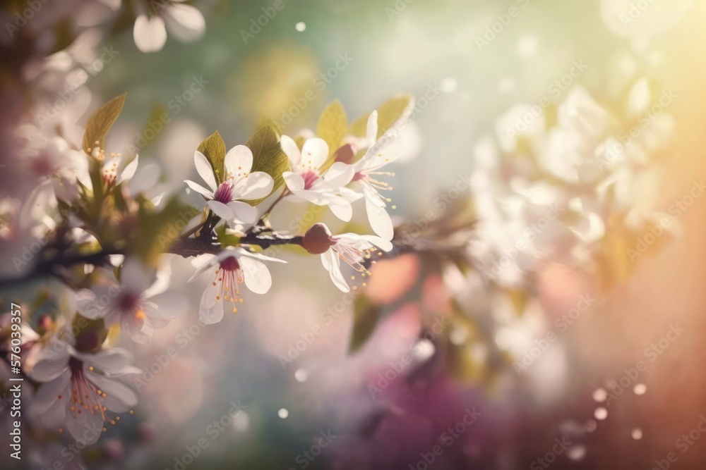 Beautiful blurred nature in spring. Fresh blossom in spring (Generative AI)