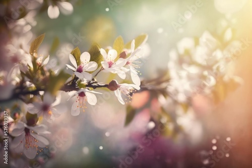 Beautiful blurred nature in spring. Fresh blossom in spring  Generative AI 