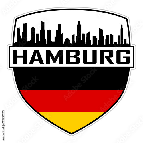 Hamburg Germany Flag Skyline Silhouette Hamburg Germany Lover Travel Souvenir Sticker Vector Illustration SVG EPS AI