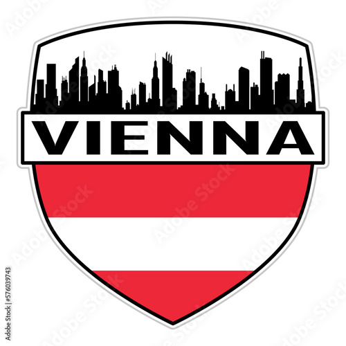 Vienna Austria Flag Skyline Silhouette Vienna Austria Lover Travel Souvenir Sticker Vector Illustration SVG EPS AI