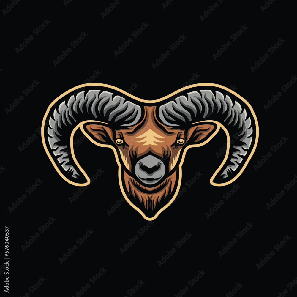 Simple long horned goat logo