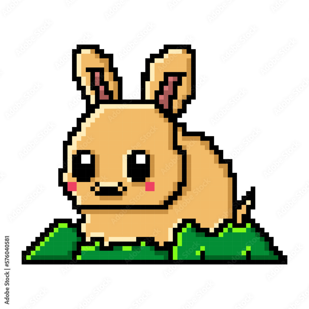 pixel art cute bunny on the grass