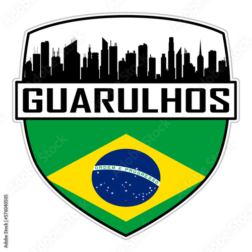 Guarulhos Brazil Flag Skyline Silhouette Guarulhos Brazil Lover Travel Souvenir Sticker Vector Illustration SVG EPS AI