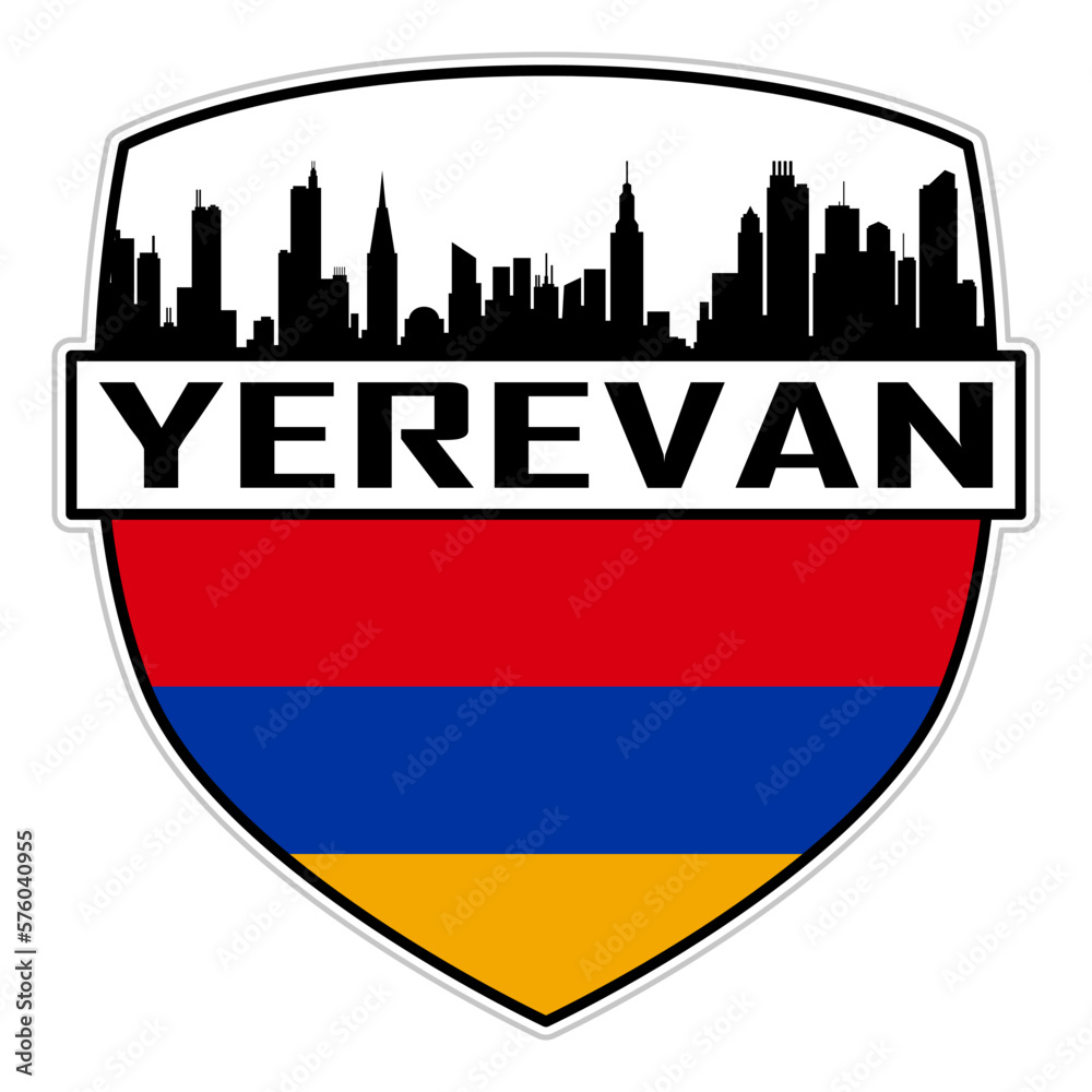 Fototapeta premium Yerevan Armenia Flag Skyline Silhouette Yerevan Armenia Lover Travel Souvenir Sticker Vector Illustration SVG EPS AI