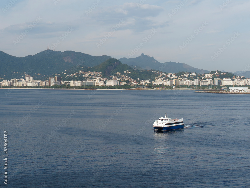 Passenger ferry boat crossing Guanabara bay, is useful form of transport and connection between Rio de Janeiro and Niteroi cities.