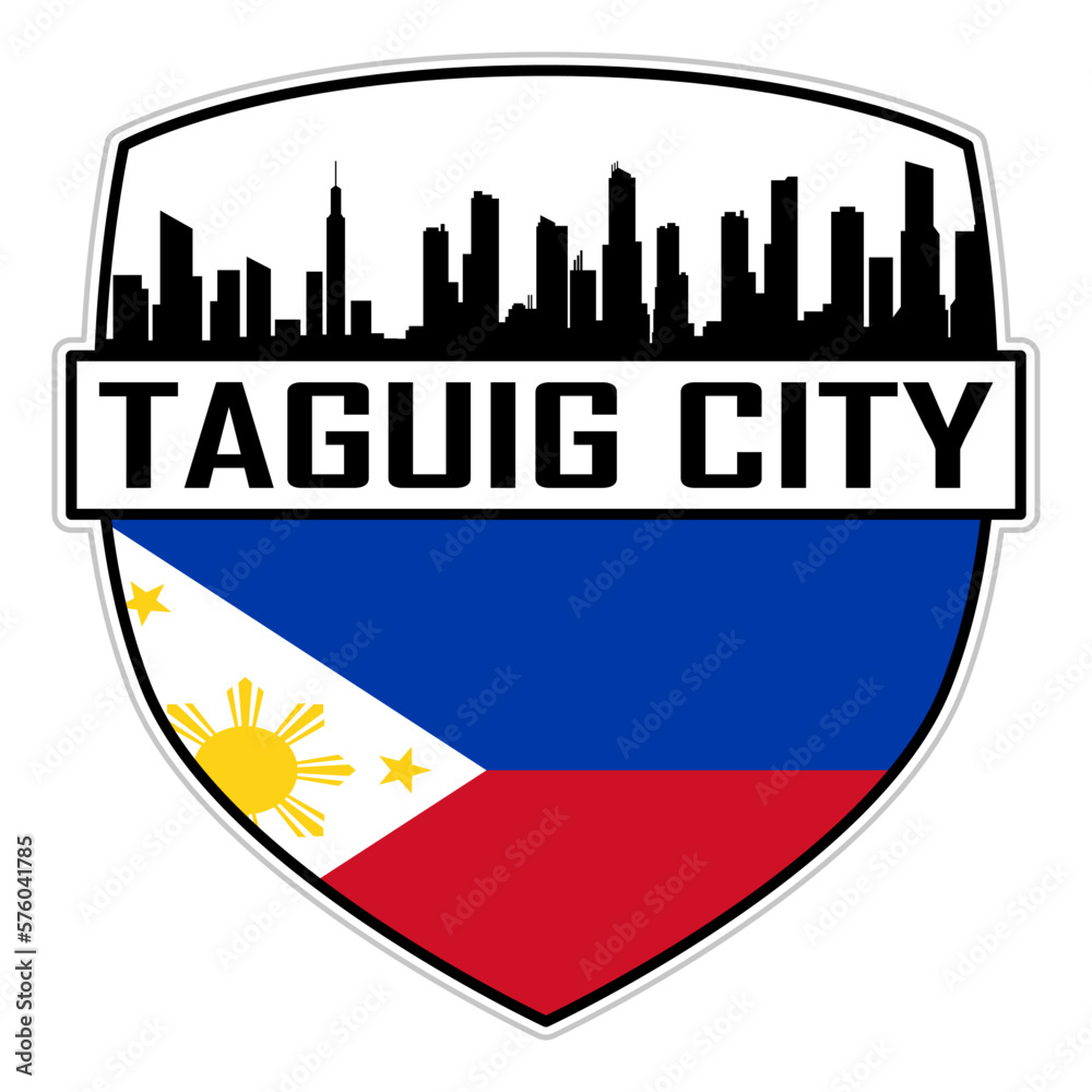 Taguig City Philippines Flag Skyline Silhouette Taguig City Philippines Lover Travel Souvenir Sticker Vector Illustration SVG EPS AI