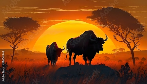 buffalo in the sunset