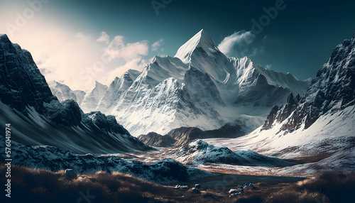 Mountain Majesty: A High-Quality Wallpaper Featuring a Stunning HD Photograph of Snow-Capped Mountain Range