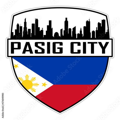 Pasig City Philippines Flag Skyline Silhouette Pasig City Philippines Lover Travel Souvenir Sticker Vector Illustration SVG EPS AI