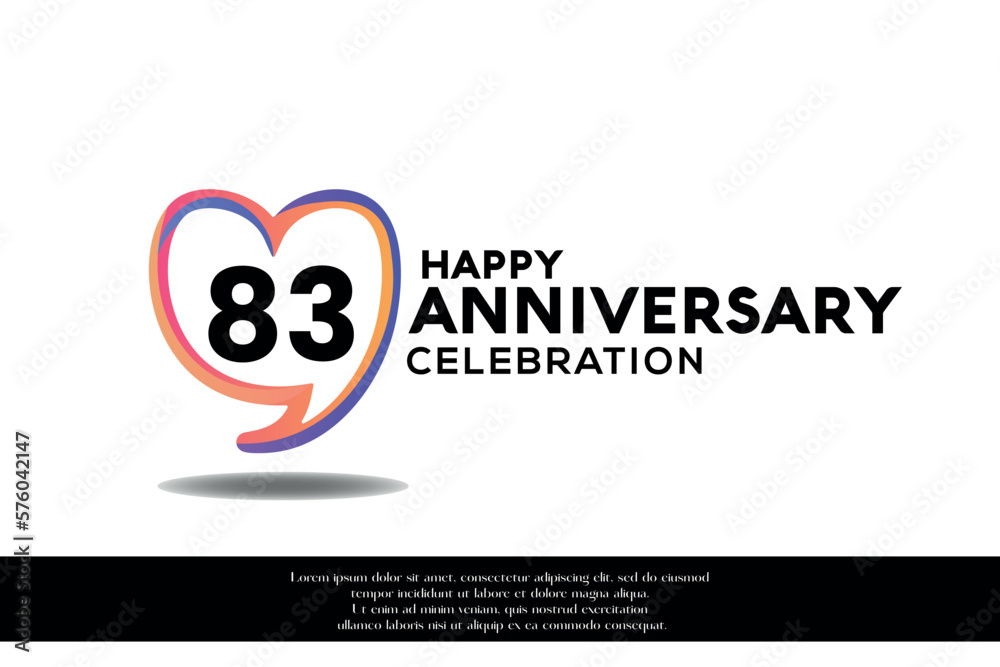 Vector 83rd anniversary logo background design with gradient elements heart shape vector illustration Vector 83rd anniversary logo background design with gradient elements heart shape vector illustration
