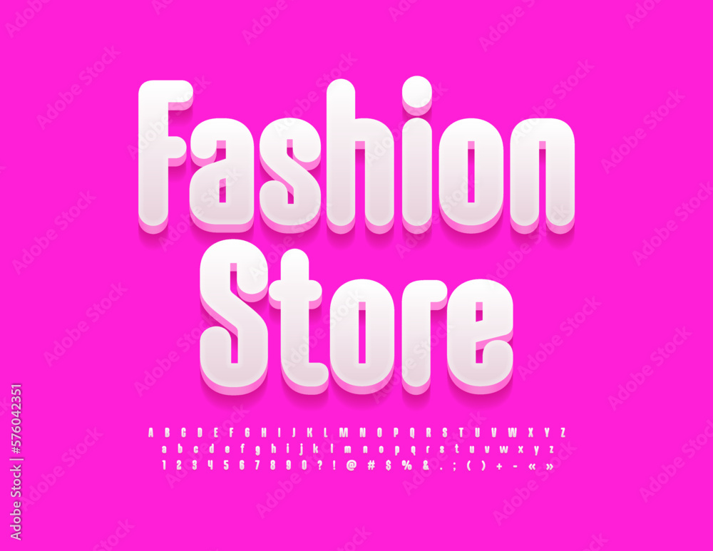 Vector stylish Signboard Fashion Store. Elegant White 3D Font. Modern set of Alphabet Letters and Numbers. Vector stylish Signboard Fashion Store. Elegant White 3D Font. Modern set of Alphabet Letters and Numbers.