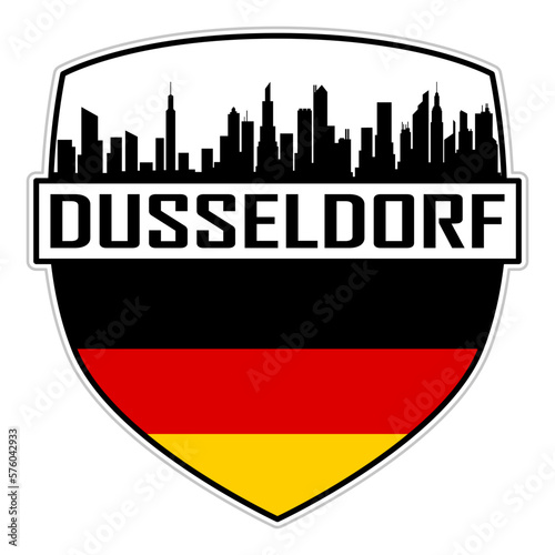 Dusseldorf Germany Flag Skyline Silhouette Dusseldorf Germany Lover Travel Souvenir Sticker Vector Illustration SVG EPS AI