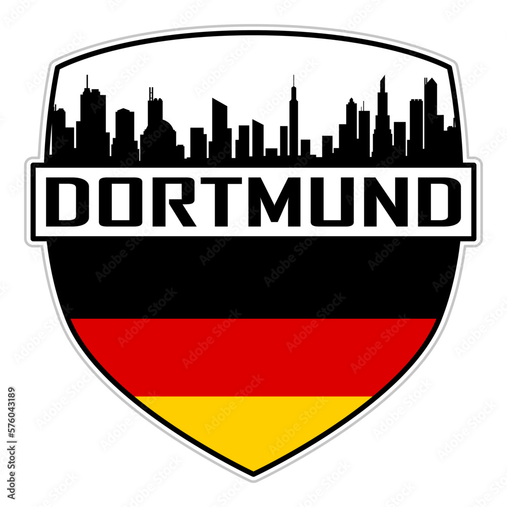 Fototapeta premium Dortmund Germany Flag Skyline Silhouette Dortmund Germany Lover Travel Souvenir Sticker Vector Illustration SVG EPS AI