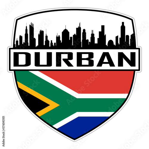 Durban South Africa Flag Skyline Silhouette Durban South Africa Lover Travel Souvenir Sticker Vector Illustration SVG EPS AI