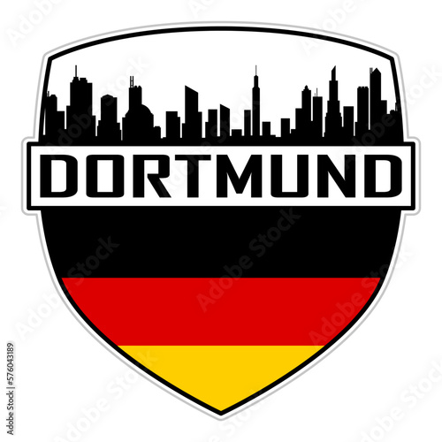 Dortmund Germany Flag Skyline Silhouette Dortmund Germany Lover Travel Souvenir Sticker Vector Illustration SVG EPS AI