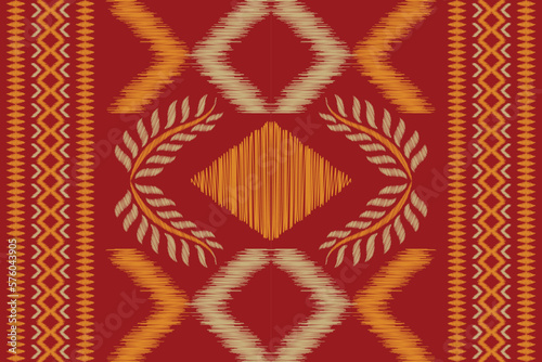 Ethnic Ikat fabric pattern geometric style.African Ikat embroidery Ethnic oriental pattern crimson red background. Abstract,vector,illustration.For texture,clothing,wrapping,decoration,carpet.