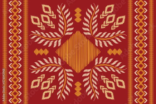 Ethnic Ikat fabric pattern geometric style.African Ikat embroidery Ethnic oriental pattern crimson red background. Abstract,vector,illustration.For texture,clothing,wrapping,decoration,carpet.