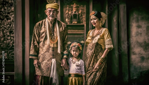 Balinese family wear Traditional Indonesian Cloth, Generative AI