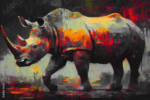 Rhinoceros colorful palette-knife painting