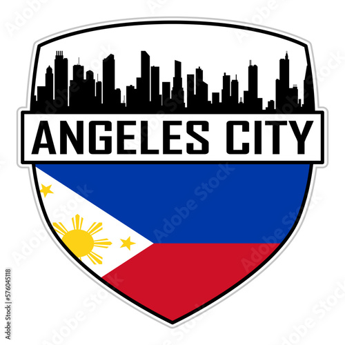Angeles City Philippines Flag Skyline Silhouette Angeles City Philippines Lover Travel Souvenir Sticker Vector Illustration SVG EPS AI