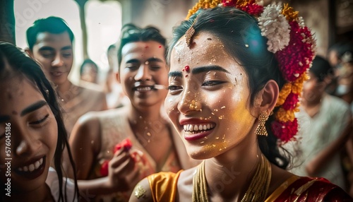 Balinese celebrating “Galungan and Kuningan” in Bali temple, Generative AI © Salsabila Ariadina