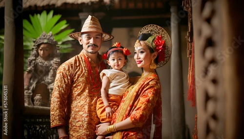 Balinese family wear Traditional Indonesian Cloth, Generative AI