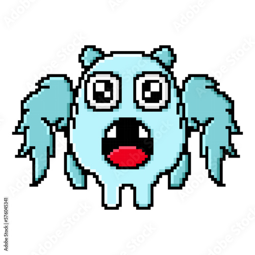 Pixel art cute flying monster design mascot kawaii