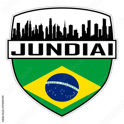 Jundiai Brazil Flag Skyline Silhouette Jundiai Brazil Lover Travel Souvenir Sticker Vector Illustration SVG EPS AI