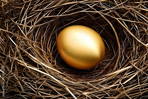 Golden egg in nest, AI generative